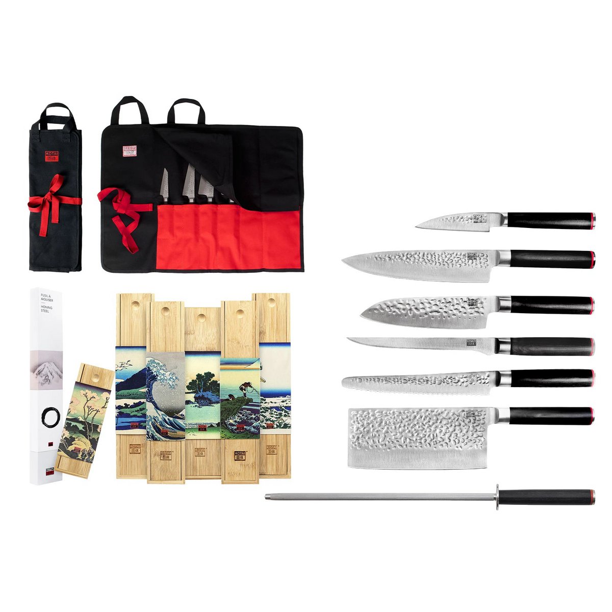 Kotai Traveler Set (B) – 6 Messen + Aanzetstaal & Messenzak