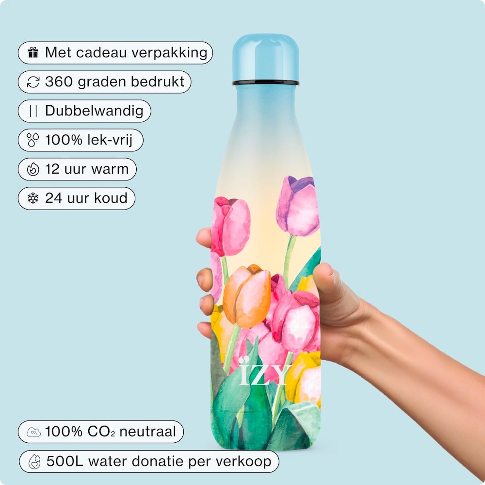 IZY Drinkfles - Tulpenveld | 500ML Kunstzinnige & Duurzame Fles - The Artists Collectie
