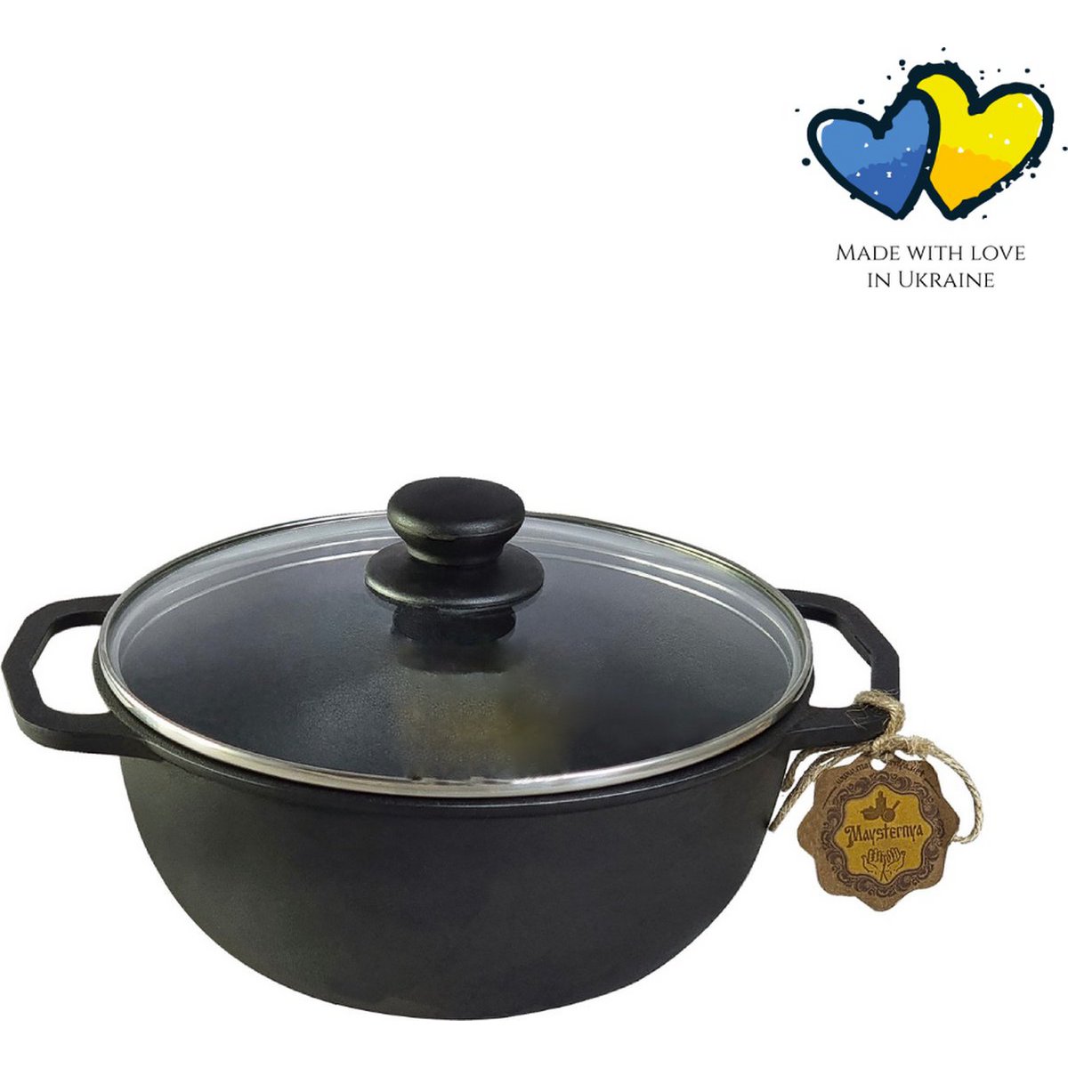 Maysternya Gietijzeren Braadpan met glazen deksel - 2 Liter