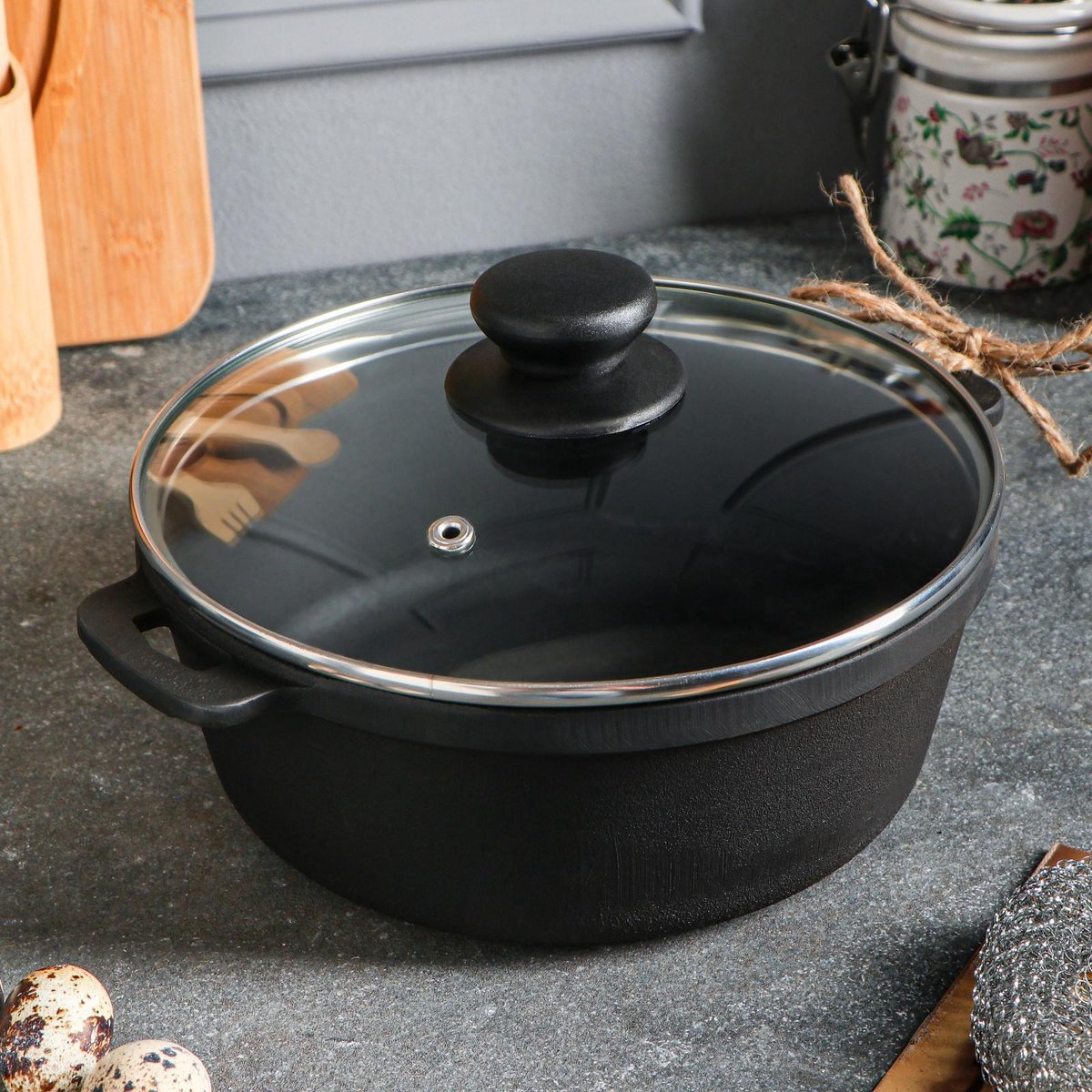 Maysternya Gietijzeren Braadpan met glazen deksel - 2 Liter