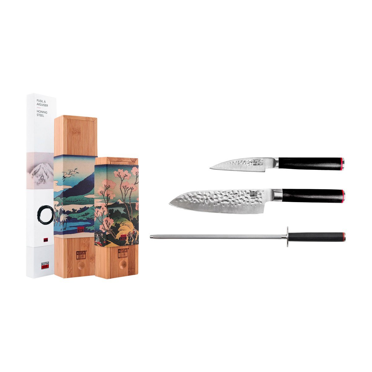 Kotai Starterset Deluxe Edition (A) – 2 Messen + Aanzetstaal - Geleverd in een Luxe bamboe geschenkverpakking