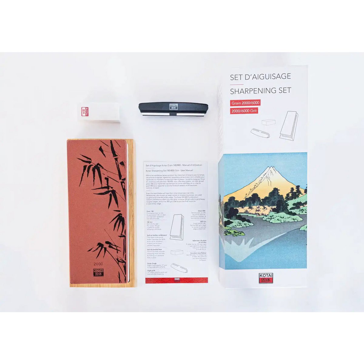 Kotai Slijpset – Slijpsteen 2000/6000 Grit met Bamboe Voet & Hoekgeleider