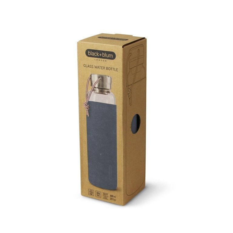Black+Blum Glas Waterfles 0,6 L - Grijs - 100 % Lekvrij, Elegantie & Duurzaamheid