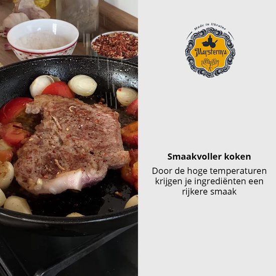 Maysternya Gietijzeren Koekenpan met houten handvat - Ø 28 x 6 cm