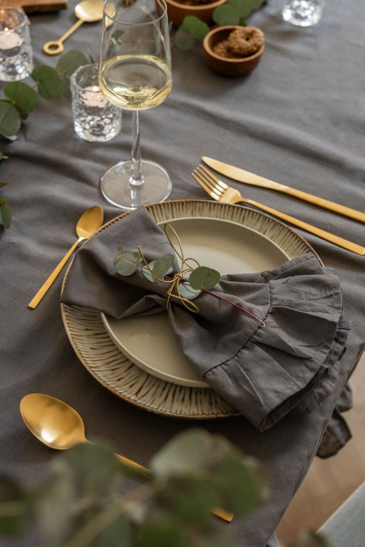 Walra Servet Set Lovely Linnen Ruffles 4-delig - Grijs