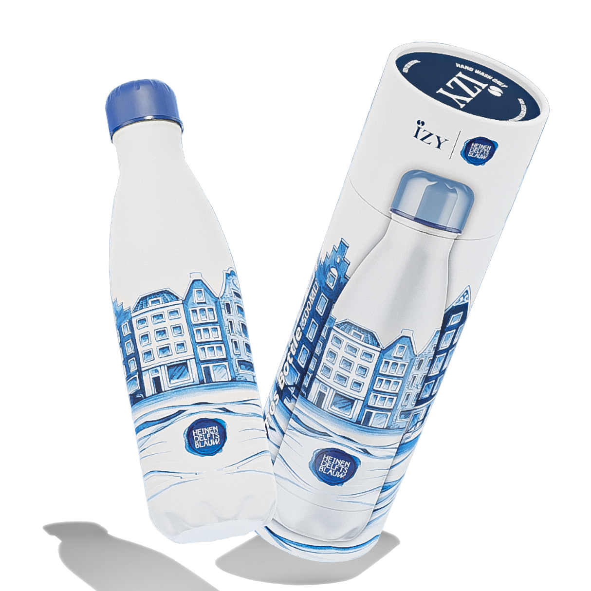 IZY Drinkfles - Heinen Delfts Blue | Luxe Thermofles 500ML met Delfts Blauw Design